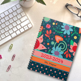 Agenda Profesora personalizada y alegre Bonito floral