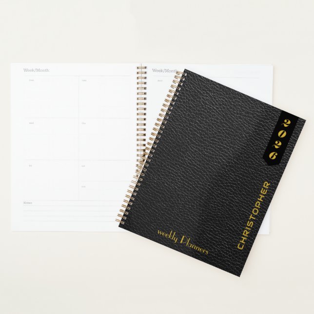 Agenda Professional Script on Black Leather Pattern (Demostración)