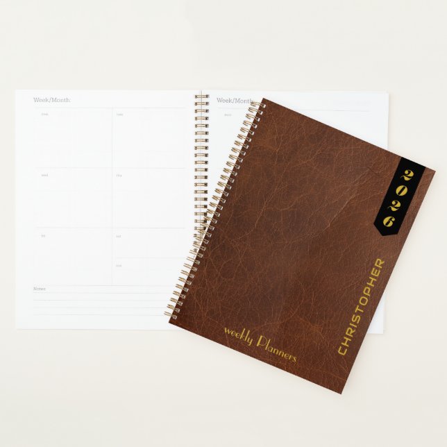 Agenda Professional Script on Brown Leather Pattern (Demostración)