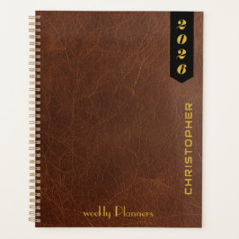 Agenda Professional Script on Brown Leather Pattern