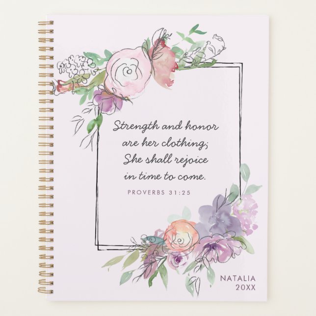Agenda Proverbios de fuerza y honor 31 Marco floral púrpu (Anverso)