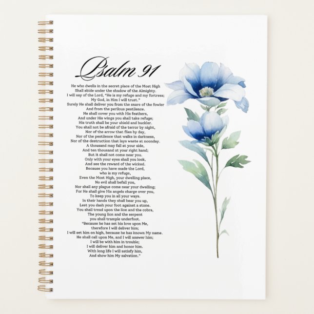 Agenda Psalm 91 Watercolor Blue Flower Bible Scriptures (Anverso)