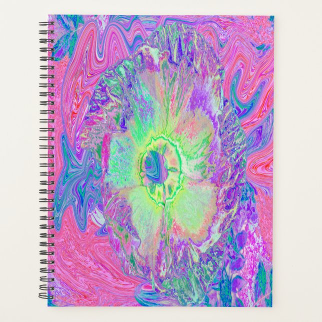 Agenda Psicodélico Trippy Lime Green y Púrpura Hibiscus (Anverso)