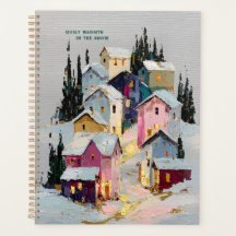 Pueblo invernal colorido con impasto en la nieve