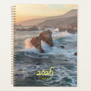 Agenda Puesta de sol en la costa de California con olas q