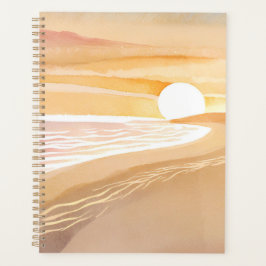 Agenda Puesta de sol en la playa acuarela | Hermoso océan