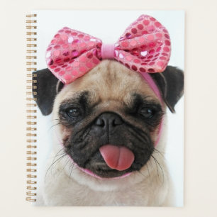 Agenda Pug con arco rosado