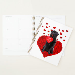 Agenda Pug negro lindo deseando feliz día de San Valentín