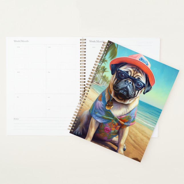 Agenda Pug on Beach, regalo de verano para el amante del  (Demostración)