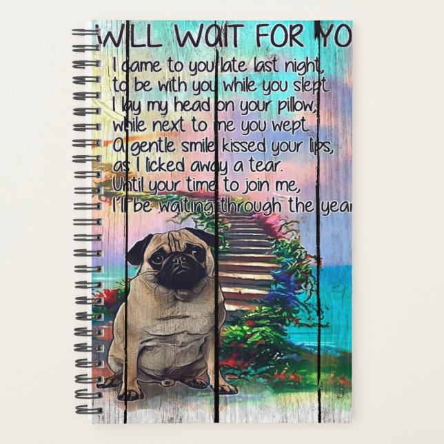 Agenda Pug Te Esperaré, Pug Lover Regalo, Pug Dog (Anverso)