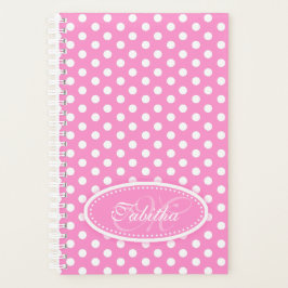Agenda Punto de polka con nombre personalizado rosa y bla