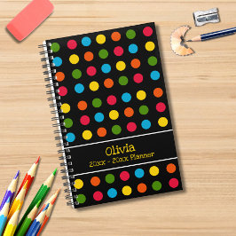 Agenda Punto de polka multicolor negro pequeño y moderno