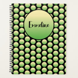 Agenda Punto de Polka Verde Amarillo Retro Nombre Negro