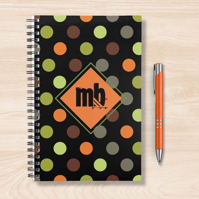 Agenda Punto de polka verde marrón verde Naranja monogram (Subido por el creador)