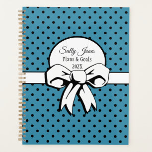 Agenda Puntos de Polka azul y blanco con Bow personalizad