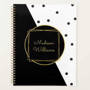 Agenda Puntos de polka blancos y negros personalizados