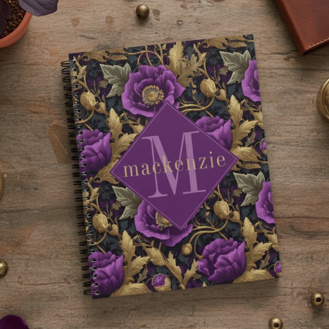 Agenda Purple Gold Floral William Morris Elegant Monogram (Subido por el creador)