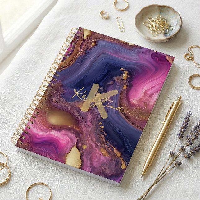 Agenda Purple Gold Geode Agate Monogram Script Name (Subido por el creador)