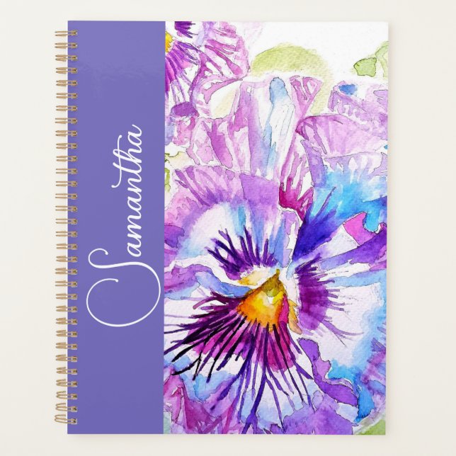 Agenda Purple Pansy Watercolor Flower Girls Name Floral (Anverso)