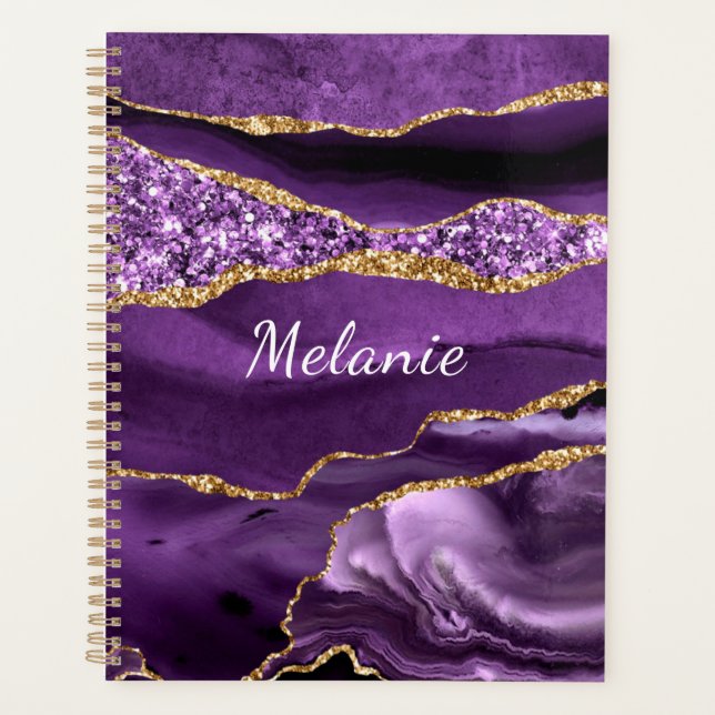 Agenda Púrpura Gold Planner con nombre personalizado (Anverso)