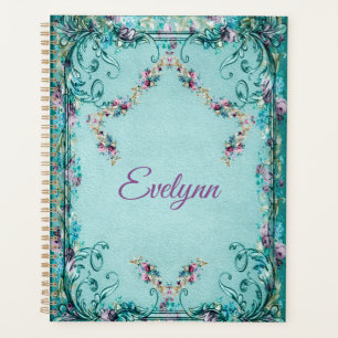 Agenda Púrpura verde azulado elegante y floral victoriano