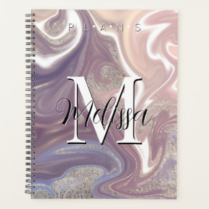 Agenda Púrpura White Gold Moderno Monograma Resumen Plann