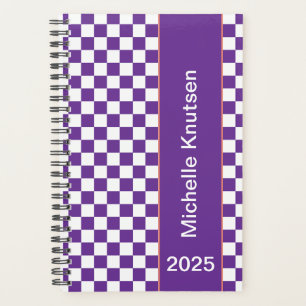 Agenda Púrpura y blanco personalizados al estilo Checkere