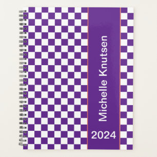 Agenda Púrpura y blanco personalizados al estilo Checkere