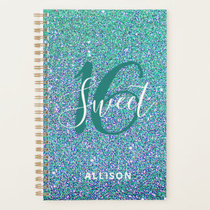 Agenda Purpurina azul turquesa dulce 16 Chica personaliza