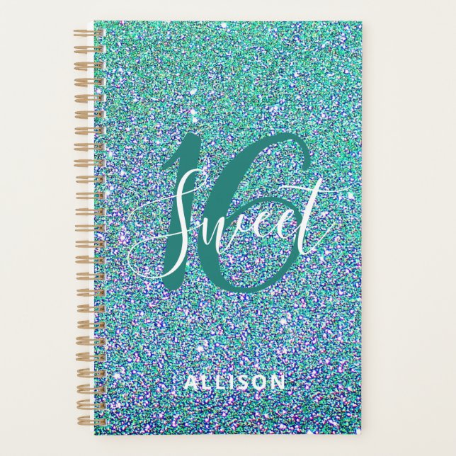 Agenda Purpurina azul turquesa dulce 16 Chica personaliza (Anverso)