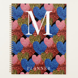 Agenda Purpurina Corazón Monograma de Glam Moderno