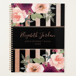 Agenda Purpurina Cute Floral Black Rosa Gold