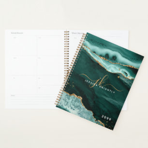 Agenda Purpurina de color turquesa Agate Gold Script Mono