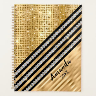 Agenda Purpurina de cristal y oro elegante personalizado