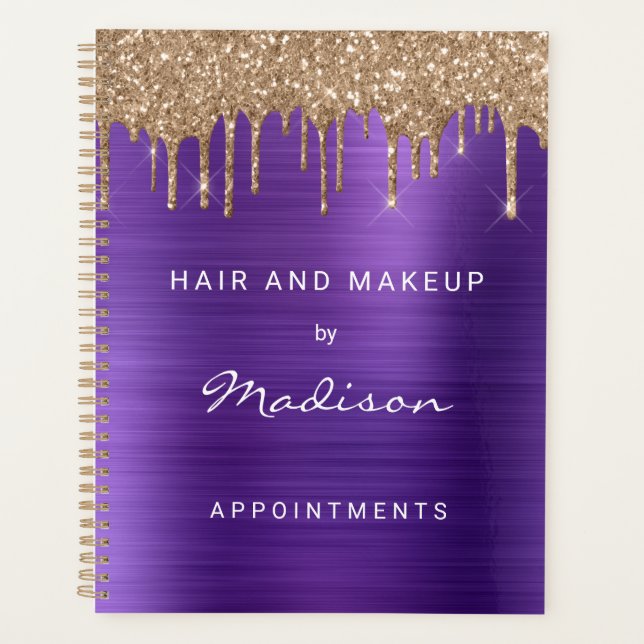 Agenda Purpurina de Faux Gold Drip Purple Nombramiento (Anverso)