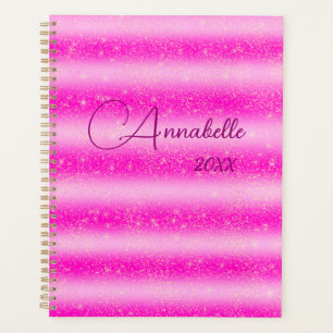 Agenda Purpurina de franjas rosadas personalizadas