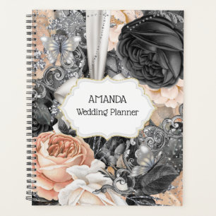 Agenda Purpurina de mariposa de plata negra Peach DIY fo