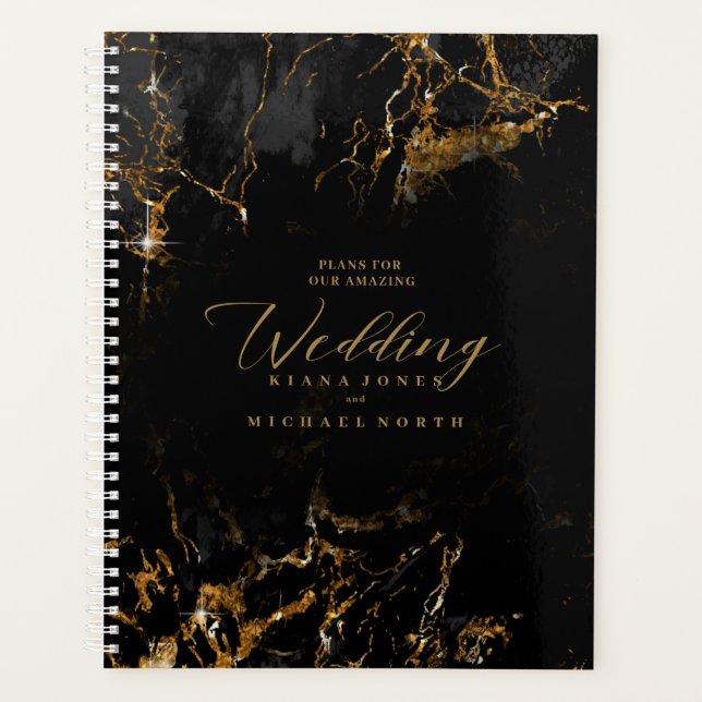 Agenda Purpurina de mármol Boda Black Gold ID644 (Anverso)