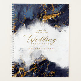 Agenda Purpurina de mármol Boda Navy Blue Gold ID644
