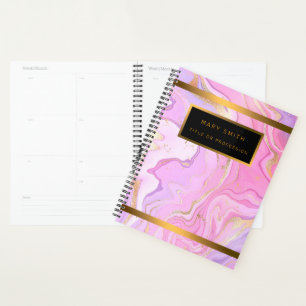 Agenda Purpurina de mármol de lujo Pink Purple Gold