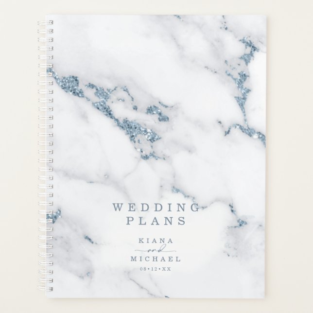 Agenda Purpurina de mármol moderno Boda Dusty Blue ID816 (Anverso)