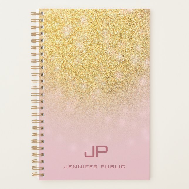 Agenda Purpurina de oro de moda Elegante Monograma Modern (Anverso)