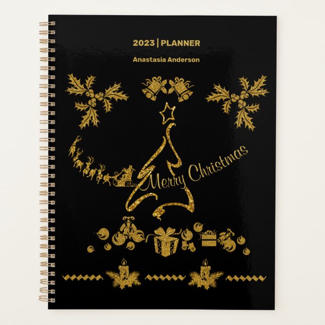 Agenda Purpurina de oro Feliz Navidad, Santa Claus (Anverso)