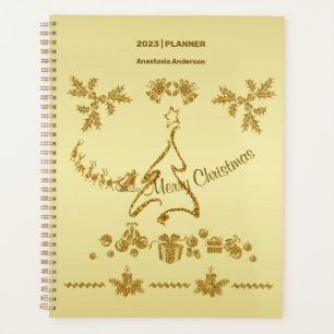 Agenda Purpurina de oro Feliz Navidad, Santa Claus de oro