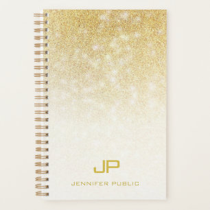 Agenda Purpurina de oro Monograma moderno Nombre elegante