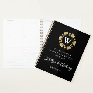 Agenda Purpurina de oro Monograma Poker Chip Casino Boda