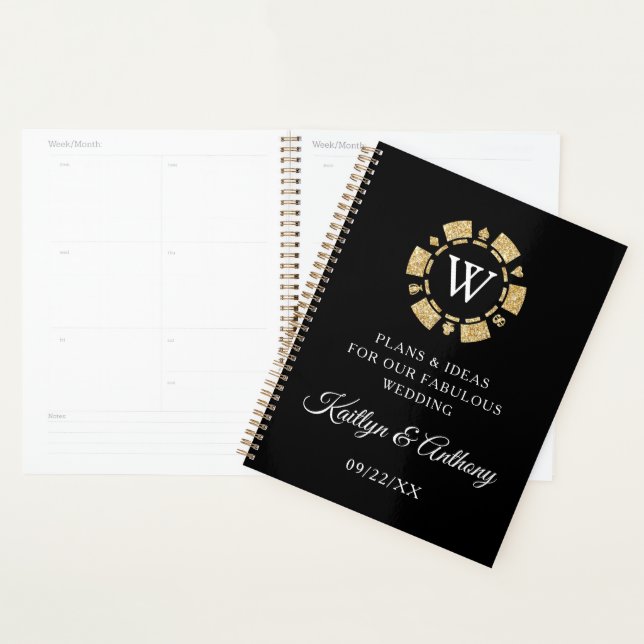 Agenda Purpurina de oro Monograma Poker Chip Casino Boda (Demostración)