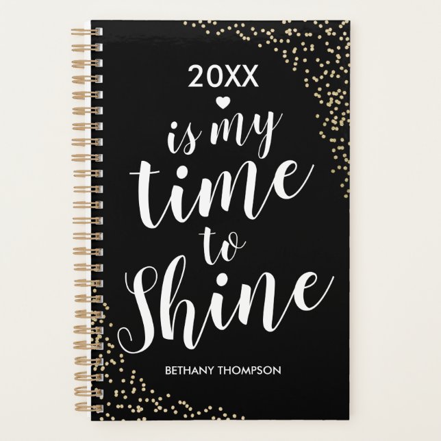 Agenda Purpurina de oro negro personalizado 2026 (Anverso)
