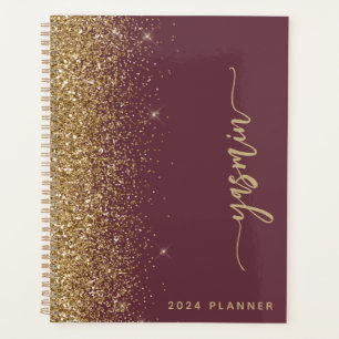 Agenda purpurina de oro oscuro y oscuro personalizado de