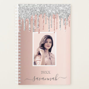 Agenda purpurina de oro Rosa foto personalizado rosa plat